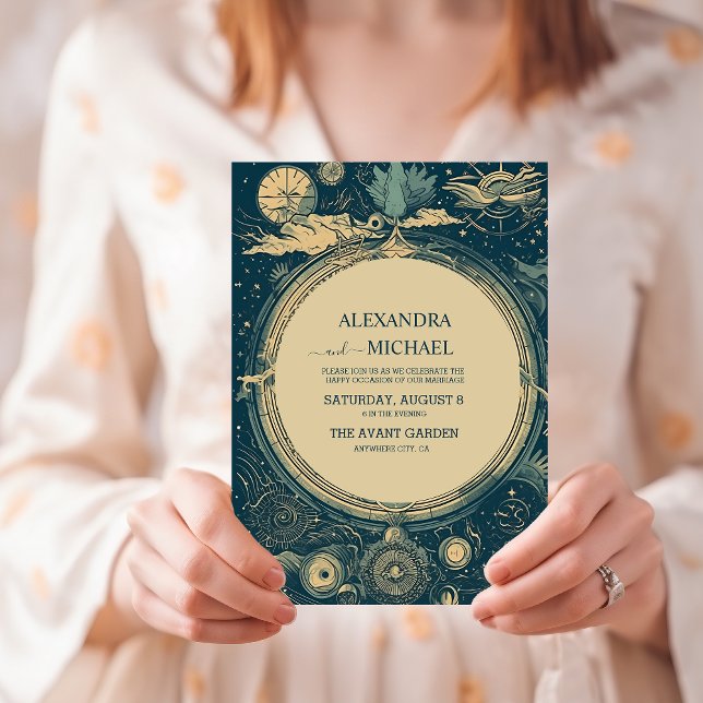 Celestial Blue and Golg Tarot Card Wedding Einladung (Von Creator hochgeladen)