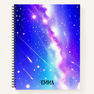 Celestial Blue and Pink Galaxy Individuelle Name Notizbuch