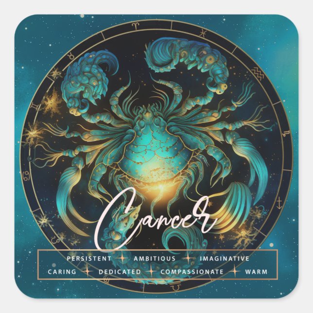 Celestial Blue Crab Cancer Fantasy Ethereal Zodiac Quadratischer Aufkleber (Vorderseite)