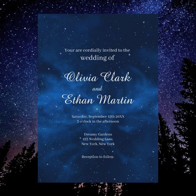 Celestial Blue Galaxy Night Sky Thema Hochzeit Einladung (Von Creator hochgeladen)