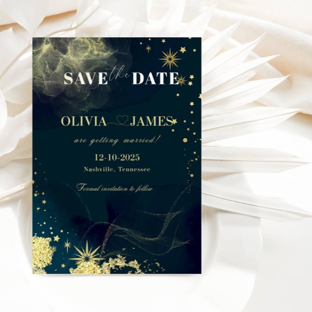 Celestial Blue Galaxy Save the Date Wedding Card Einladung (Von Creator hochgeladen)
