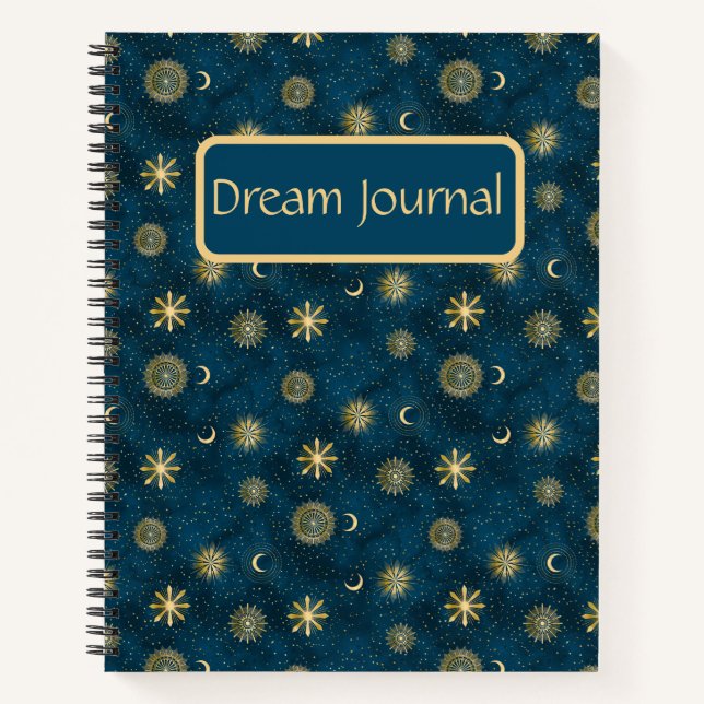 Celestial Blue & Gold Crescent Moon Dream Journal Notizbuch (Vorderseite)