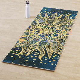 Celestial Blue Gold Mandala Sun Yogamatte