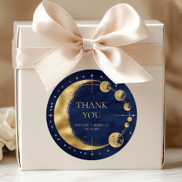 Celestial Blue Gold Moon Phases Wedding Vielen Dan Runder Aufkleber