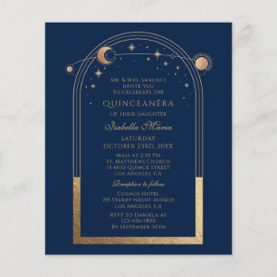 Celestial Blue Gold QR Code Quinceañera Flyer
