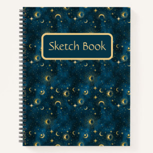 Celestial Blue & Gold Starry Night Sketch Book Notizbuch