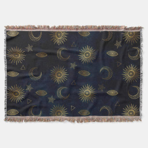 Celestial Blue Gold Sun Moon Stars Decke