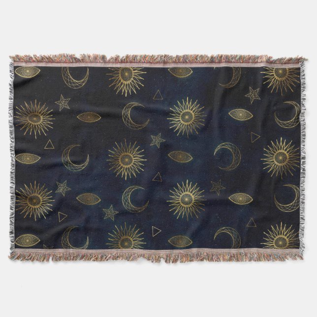 Celestial Blue Gold Sun Moon Stars Decke (Vorderseite)