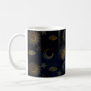 Celestial Blue Gold Sun Moon Stars Kaffeetasse