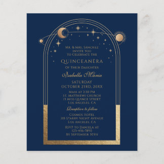 Celestial Blue Gold Sun Moon Stars Quinceañera