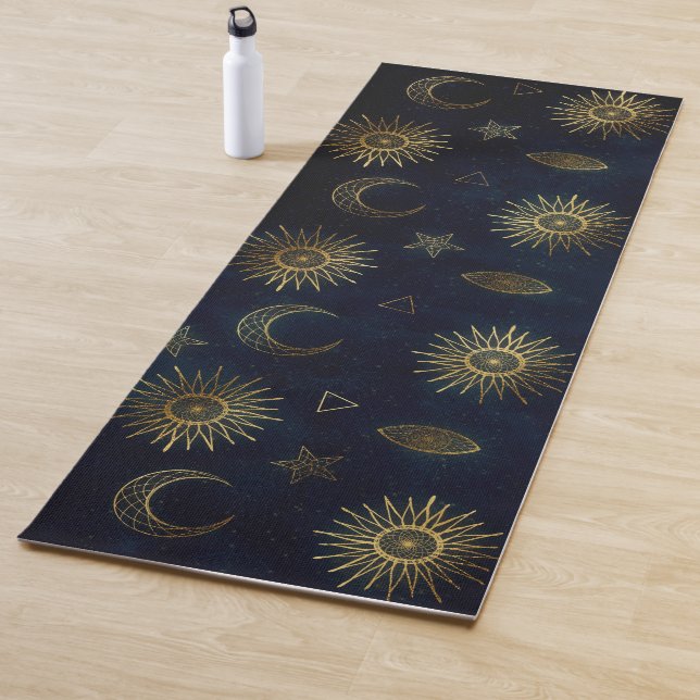 Celestial Blue Gold Sun Moon Stars Yogamatte (Beispiel)