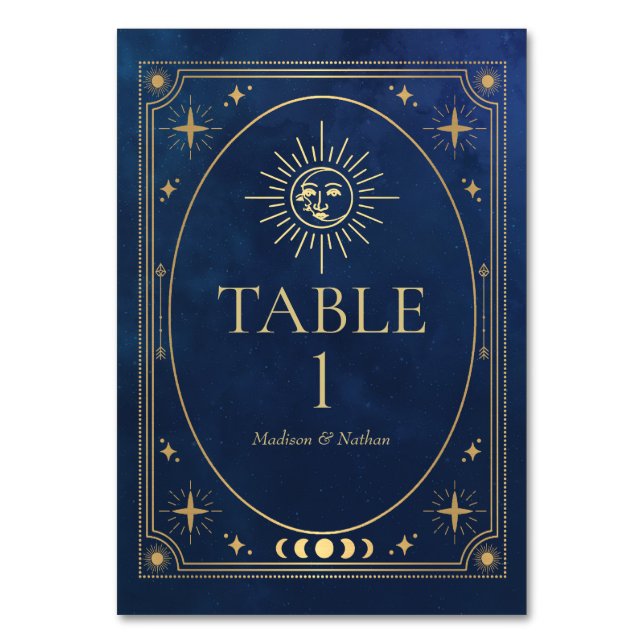 Celestial Blue Gothic Tarot Wedding Tischnummer (Vorderseite)