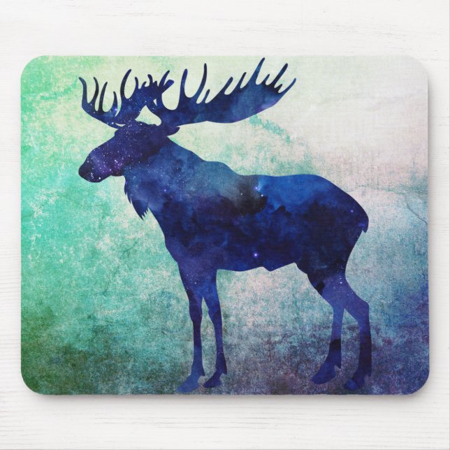Celestial Blue Moose Silhouette Mousepad (Vorne)