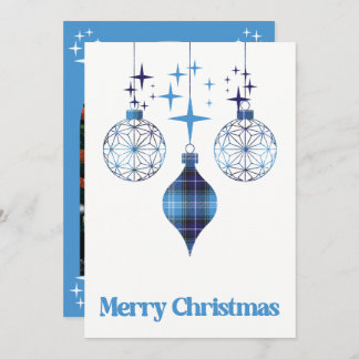 Celestial Blue Plaid Ornament Flat Holiday Card Feiertagskarte