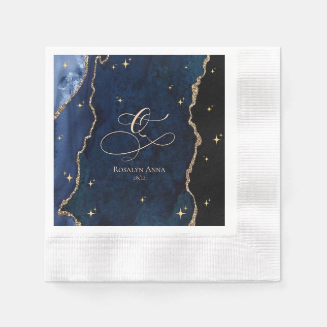  Celestial Blue Quinceanera Midnight Stars Moon  Serviette (Vorderseite)