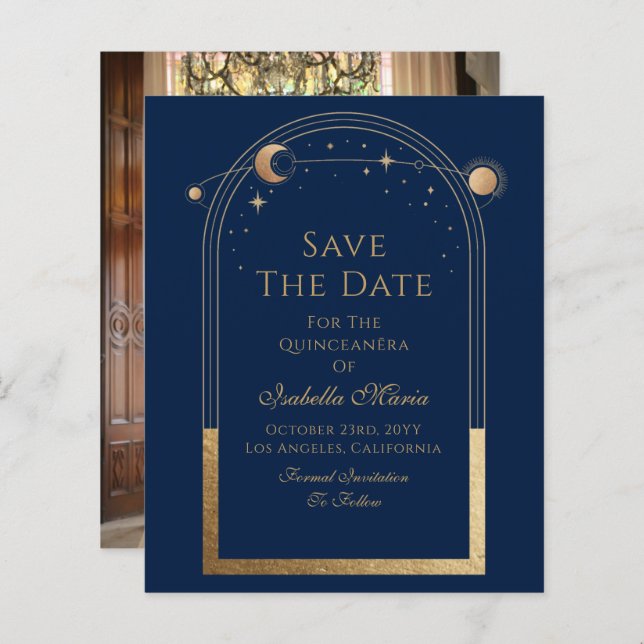 Celestial Blue Save the Date Geburtstag Quinceaner (Vorne/Hinten)