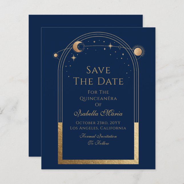 Celestial Blue Save the Date Geburtstag Quinceaner (Vorne/Hinten)