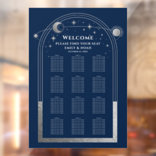 Celestial Blue Silver Sun Moon Stars Hochzeit Fensteraufkleber