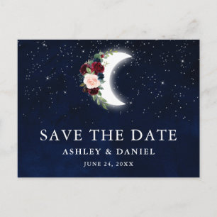 Celestial Blue Sky Floral Moon Save the Date Postkarte