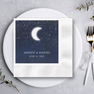 Celestial Blue Sky Moon Stars Hochzeitscocktail Serviette