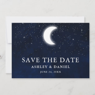 Celestial Blue Sky Moon Stars Save the Date