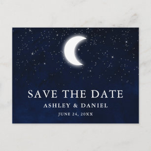 Celestial Blue Sky Moon Stars Save the Date Postkarte