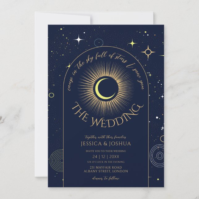 Celestial Blue Starry Night Wedding Einladung (Vorderseite)