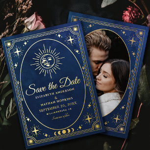 Celestial Blue Tarot Wedding Foto Save the Date Folieneinladung