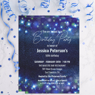 Celestial Blue Twinkle Lights 50. Geburtstagsparty Einladung