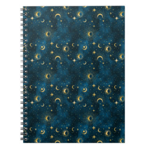 Celestial Blue und Gold Starry Night Crescent Moon Notizblock