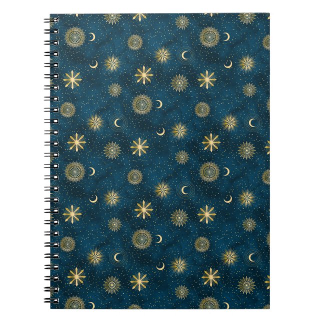 Celestial Blue und Gold Starry Night Crescent Moon Notizblock (Vorderseite)