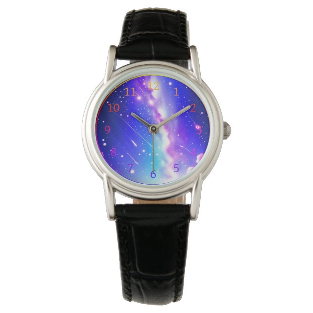 Celestial Blue und Pink Galaxy Armbanduhr (Vorderseite)