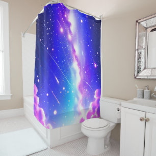 Celestial Blue und Pink Galaxy Duschvorhang