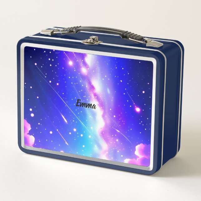 Celestial Blue und Pink Galaxy Individuelle Name S Metall Brotdose (Vorderseite)