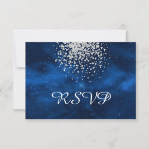 Celestial Blue Universe mit Silver Confetti RSVP Karte