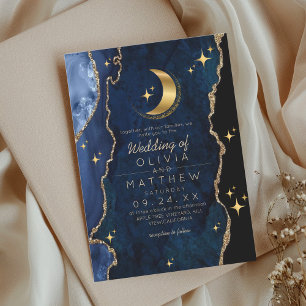 Celestial Blue Wedding Midnight Stars Moon Einladung