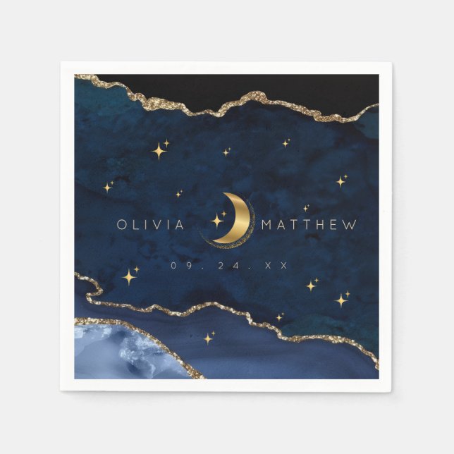 Celestial Blue Wedding Midnight Stars Moon  Serviette (Vorderseite)