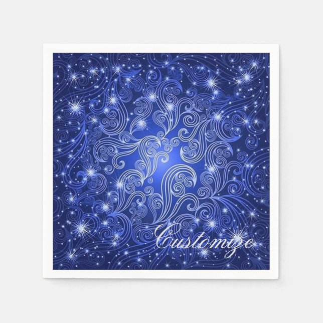 Celestial Blue Wirbel & Stars Napkins Serviette (Vorderseite)