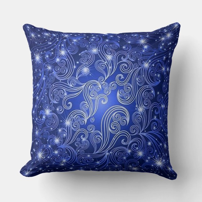 Celestial Blue Wirbel & Stars Throw Kissen (Vorderseite)