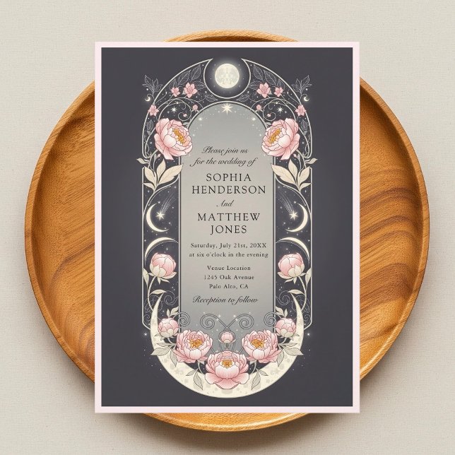 Celestial Blush Blossom Art Nouveau Wedding Einladung (Von Creator hochgeladen)