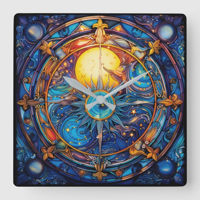 Celestial Bodies Wall Clock Quadratische Wanduhr (Vorderseite)