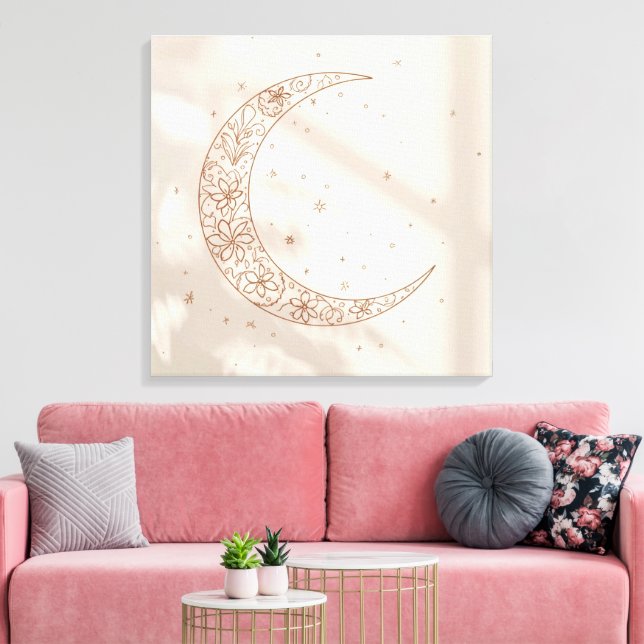 Celestial Boho Leinwanddruck | Minimaler Mondzyklu (Insitu (Wohnzimmer))