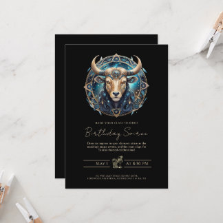 Celestial Bull Zodiac Symbol Black Gold Taurus Einladung