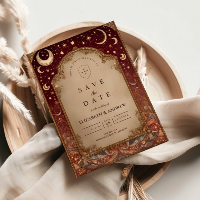 Celestial Burgundy Baroque Wedding Save The Date (Von Creator hochgeladen)