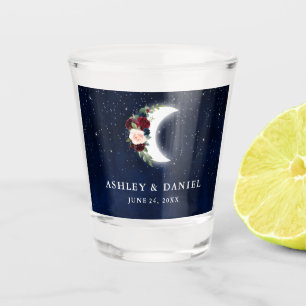 Celestial Burgundy Floral Moon Stars Hochzeit Schnapsglas