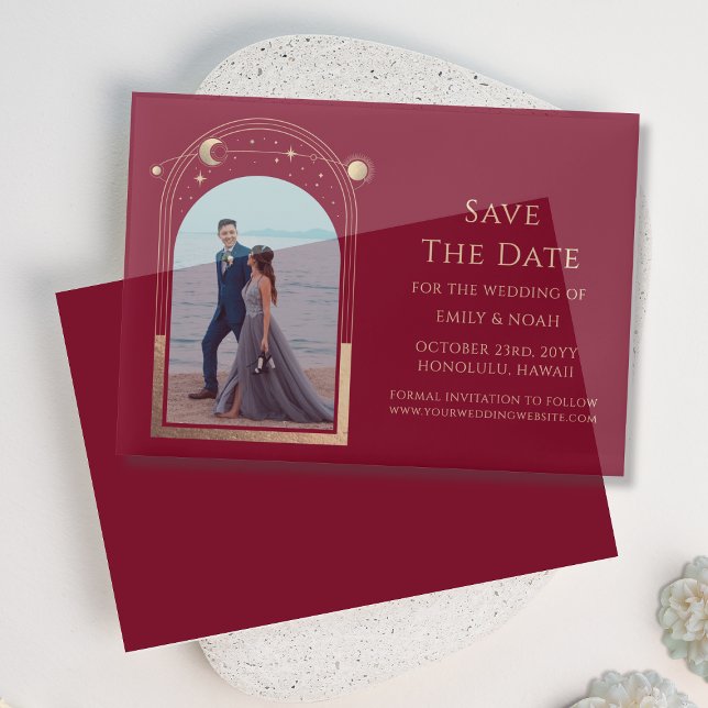 Celestial Burgundy Gold Foto Save the Date (Von Creator hochgeladen)