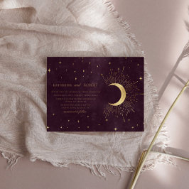 Celestial Burgundy Gold Moon and Stars Wedding Einladung