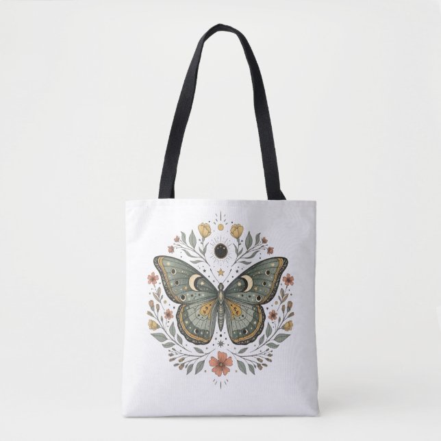 Celestial Butterfly Floral Illustration Tote Bag (Vorderseite)