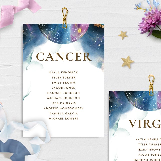 Celestial Cancer Seating Chart Card mit Gast Name (Von Creator hochgeladen)