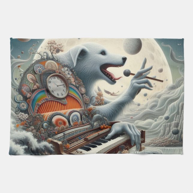 Celestial Canis Pianist Geschirrtuch (Horizontal)